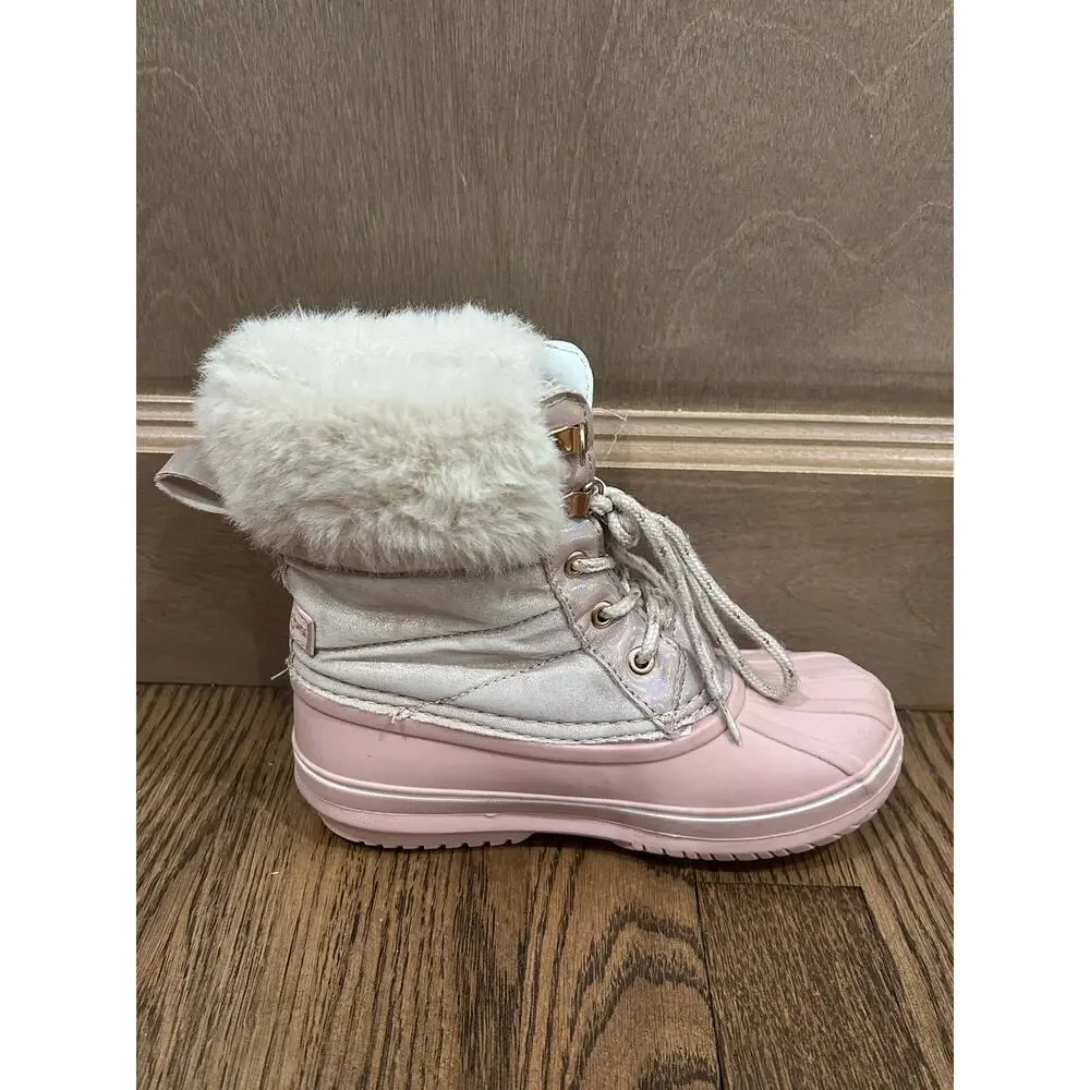 London Fog Pink Insulated Waterproof Duck Winter Boots Girl 13 Faux Fur Snow Ski